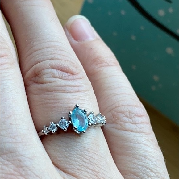 Marquis Cut Ring, Simulated Blue and White Quartz Silver Plated, Size 7 - Picture 4 of 7